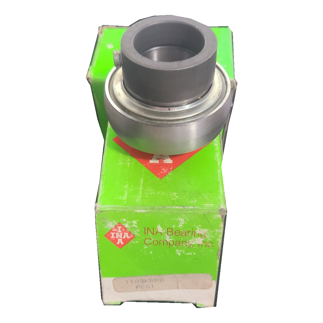 Actual INA 1103KRRB bearing and original box on white background