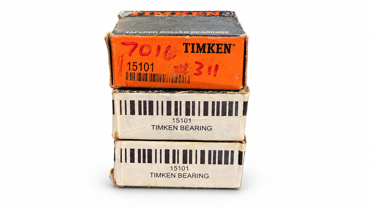 Timken 15101 USA NOS original bearing boxes on white background