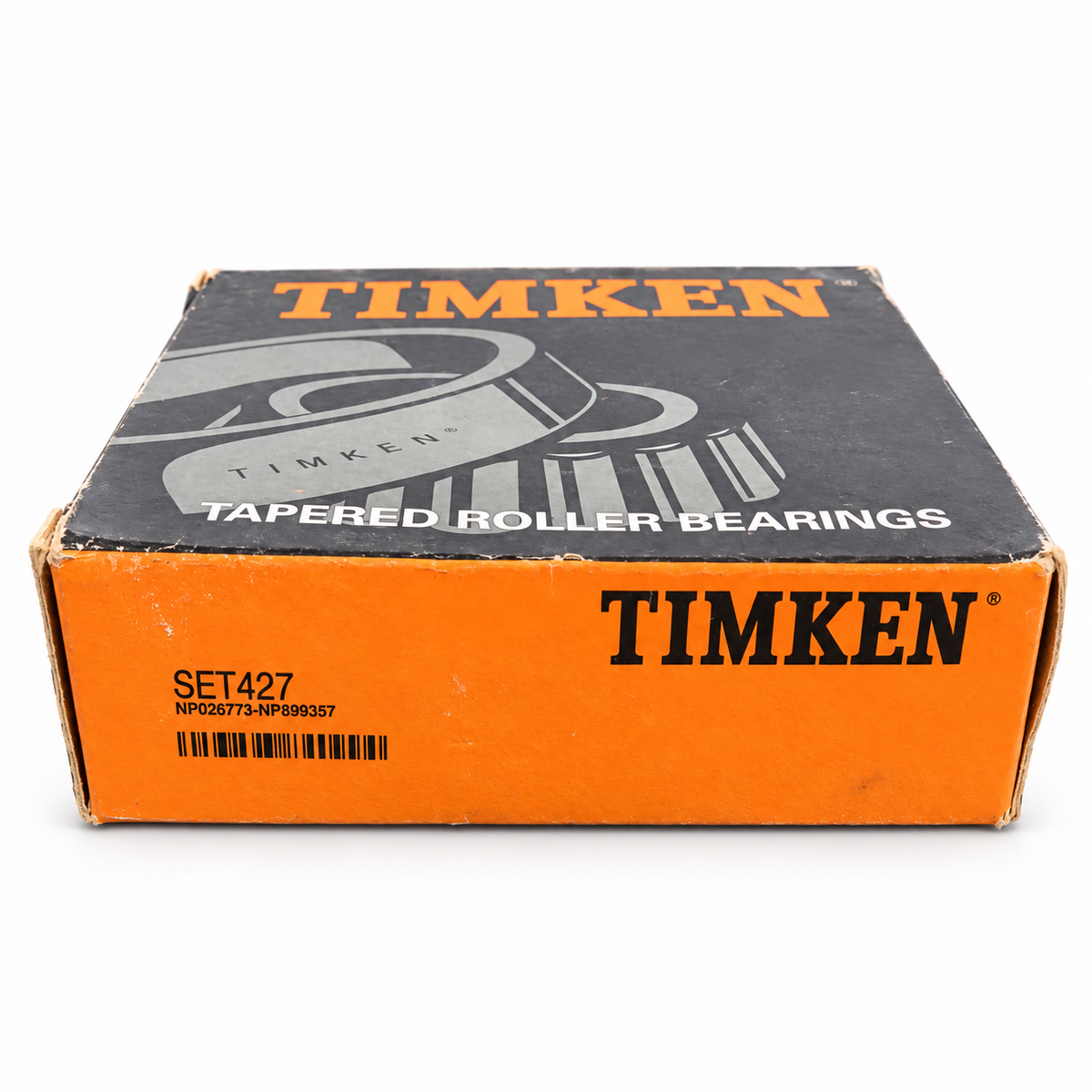 Timken SET427 NP899357 cone and NP026773 cup bearing set original box on white background